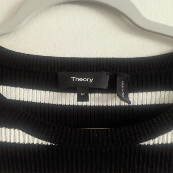 THEORY Black & White Striped Crewneck Sheath Knit Dress. - Picture 3 of 5